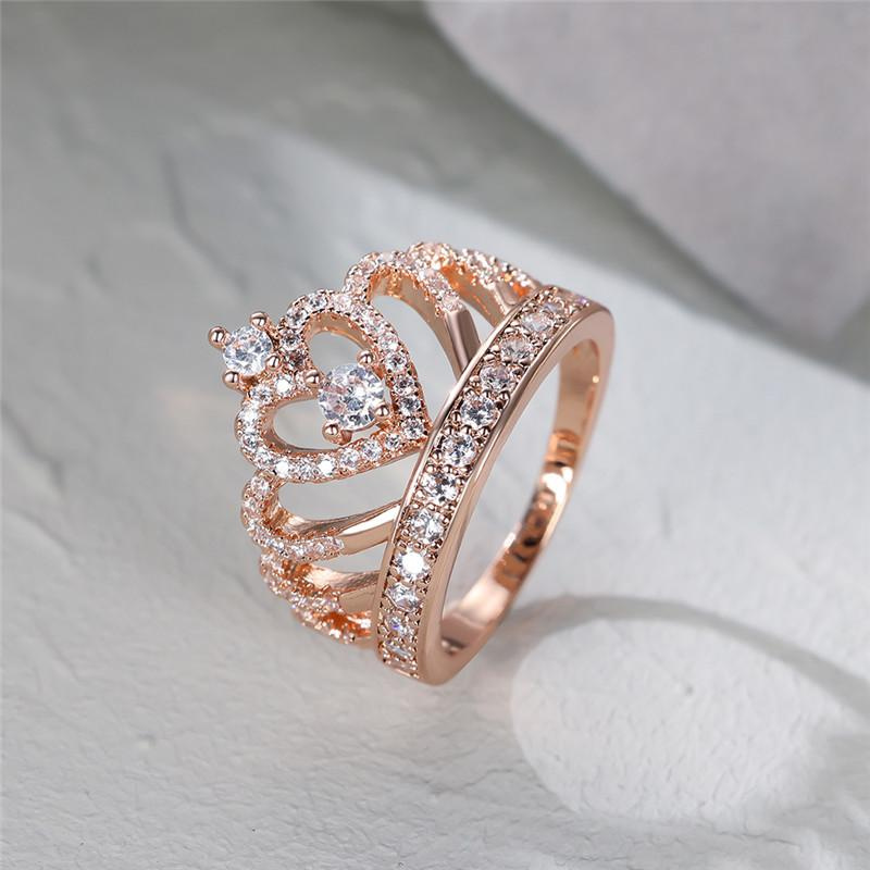 Love Heart Crown Shape Promise Ring 18K Gold Plated Copper Finger Ring For Wedding / Engagement / Valentine's Day Jewelry Gift - Image 29
