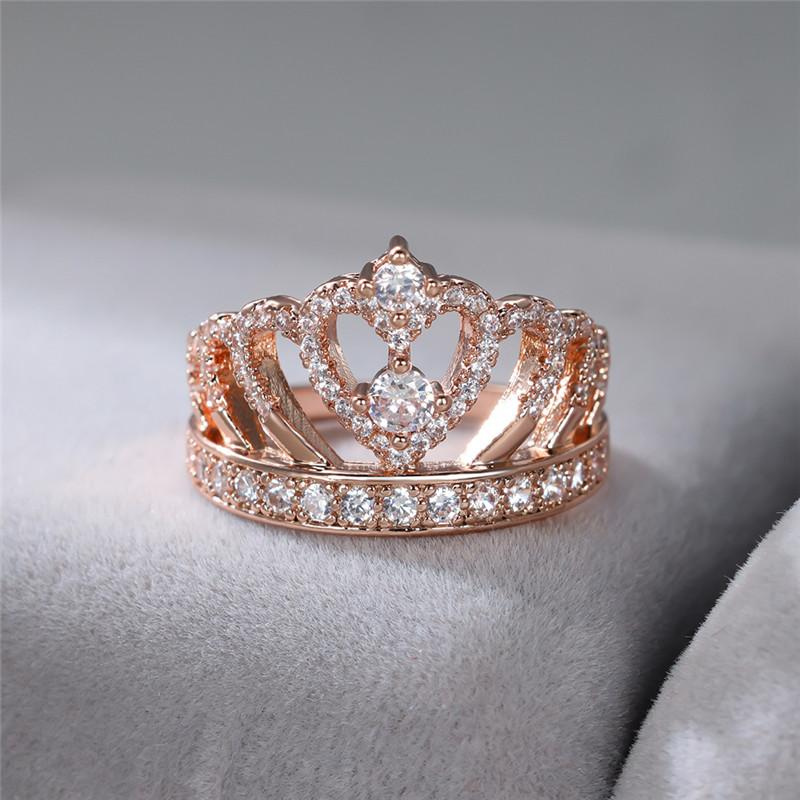 Love Heart Crown Shape Promise Ring 18K Gold Plated Copper Finger Ring For Wedding / Engagement / Valentine's Day Jewelry Gift - Image 30