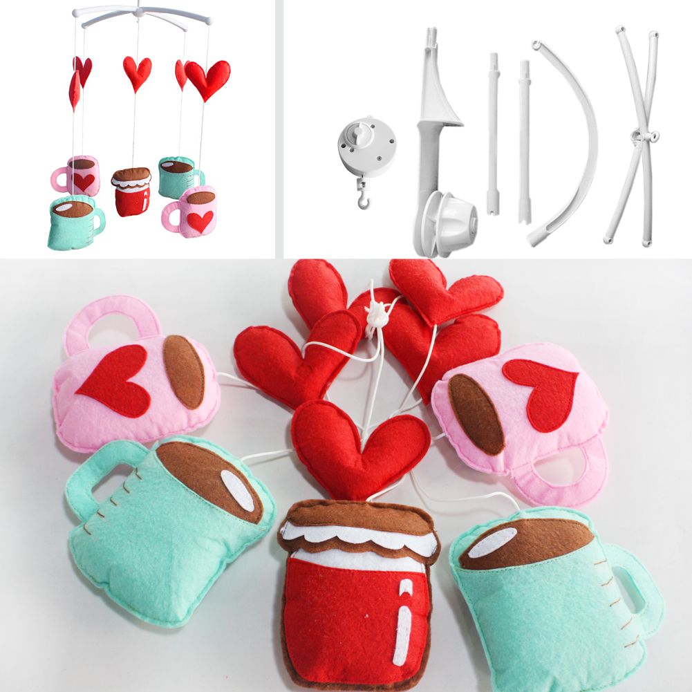 Pink and Blue Baby Crib Mobile Handmade Baby Mobile Infant Toy Hanging Rotating Heart and Coffee Nursery Bed Decoration Crib Mobile - Image 2