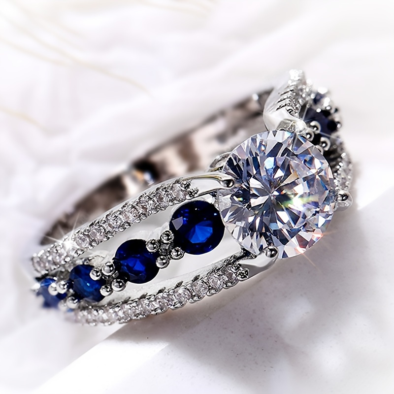 Colorful Oval Zircon Sapphire Eternity Ring Silver Plated Luxury Jewelry Wedding Party For Women Girls Gifts - Image 4
