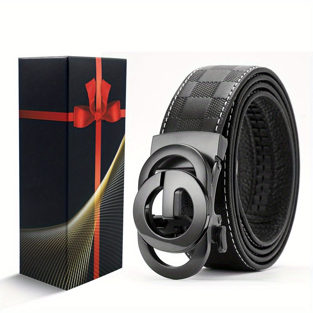 New Leather Belt Automatic Buckle First Layer Cowhide Checkerboard Genuine Leather Men's Belt Business Casual Leather Belt - Image 21