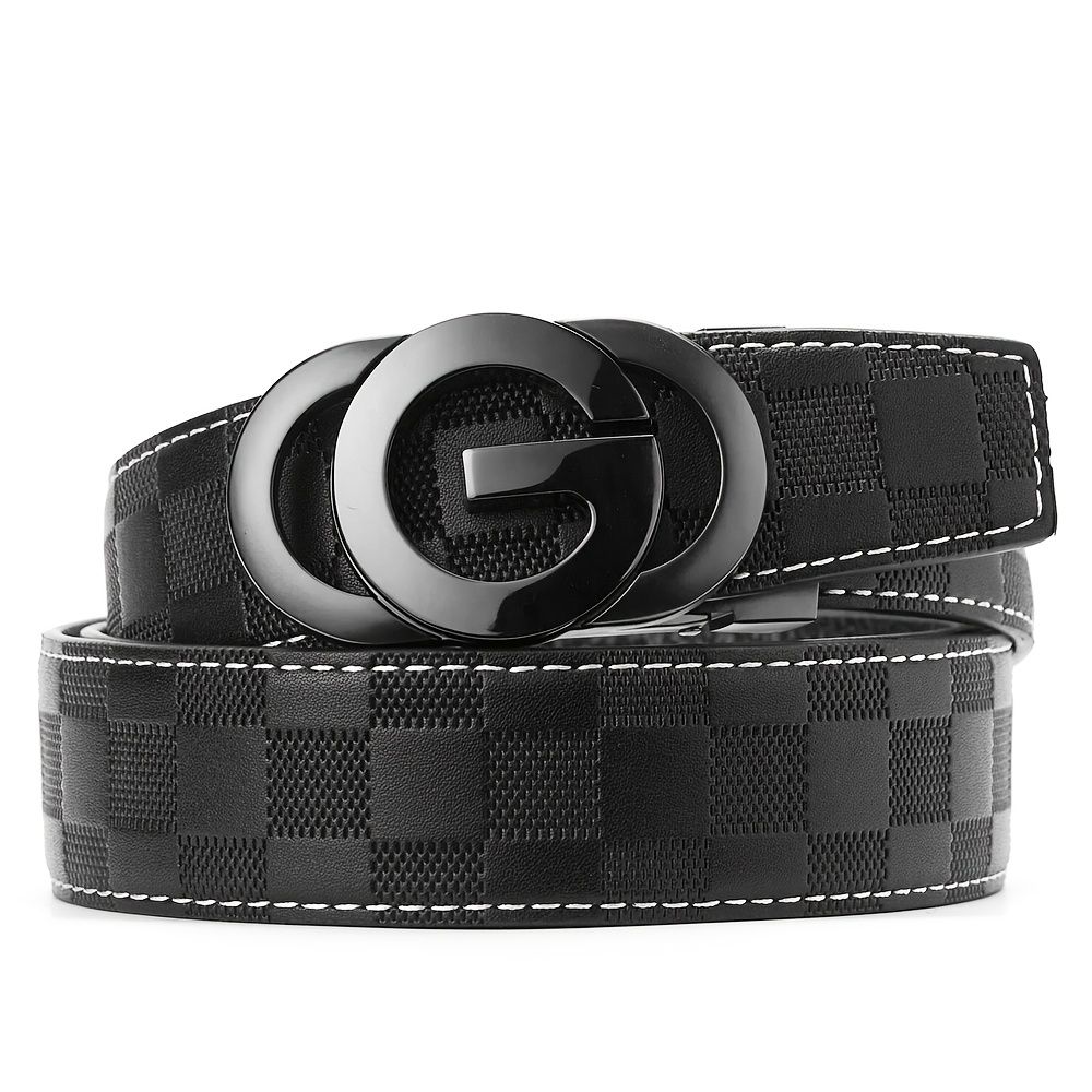 New Leather Belt Automatic Buckle First Layer Cowhide Checkerboard Genuine Leather Men's Belt Business Casual Leather Belt - Image 29
