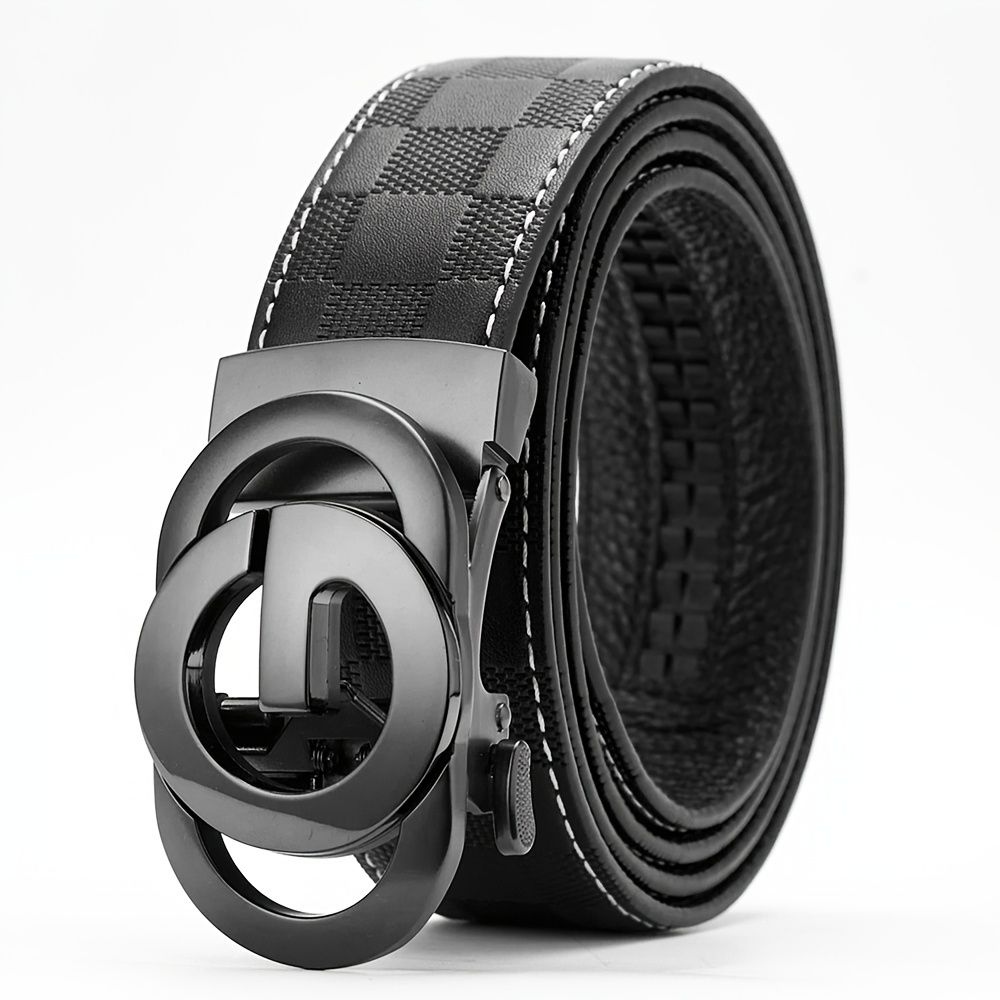 New Leather Belt Automatic Buckle First Layer Cowhide Checkerboard Genuine Leather Men's Belt Business Casual Leather Belt - Image 16