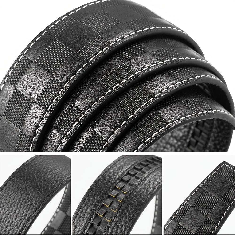 New Leather Belt Automatic Buckle First Layer Cowhide Checkerboard Genuine Leather Men's Belt Business Casual Leather Belt - Image 20