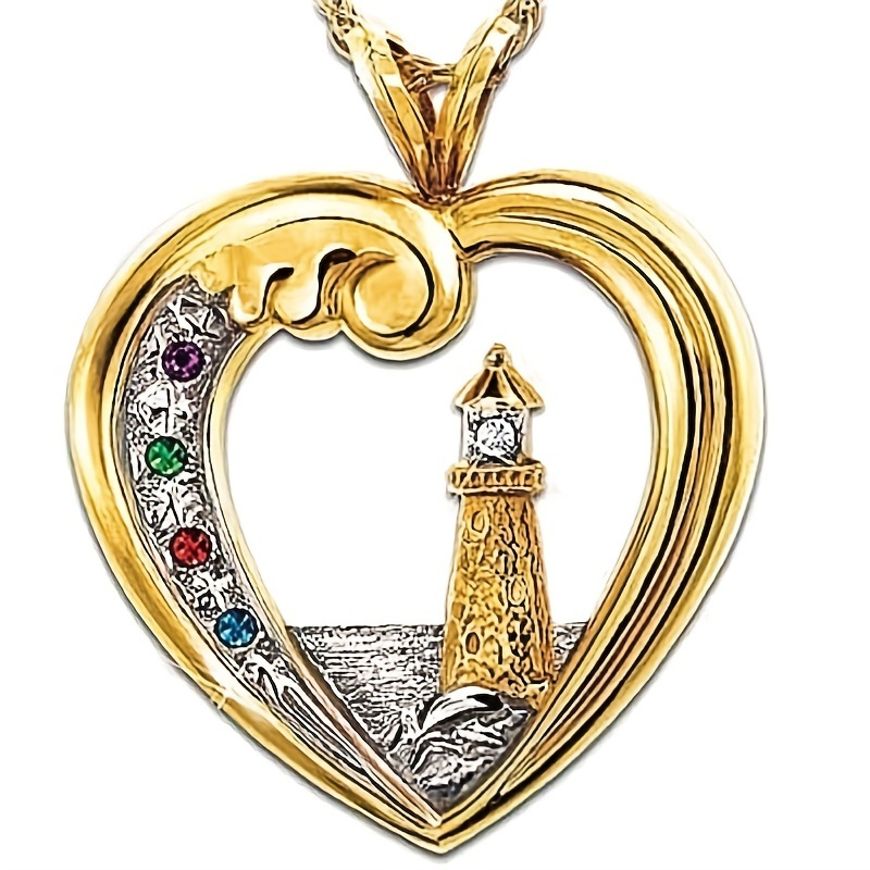 1pc Best-selling New Two-color Artificial Diamond Necklace European And American Fashion Personality Sea Tower Peach Heart Necklace - Image 4