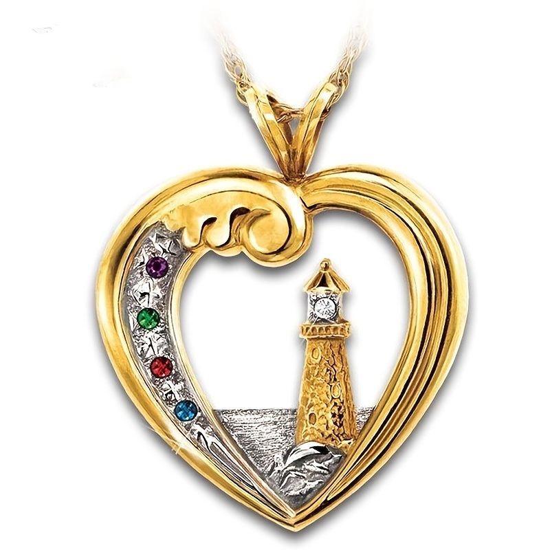 1pc Best-selling New Two-color Artificial Diamond Necklace European And American Fashion Personality Sea Tower Peach Heart Necklace - Image 6