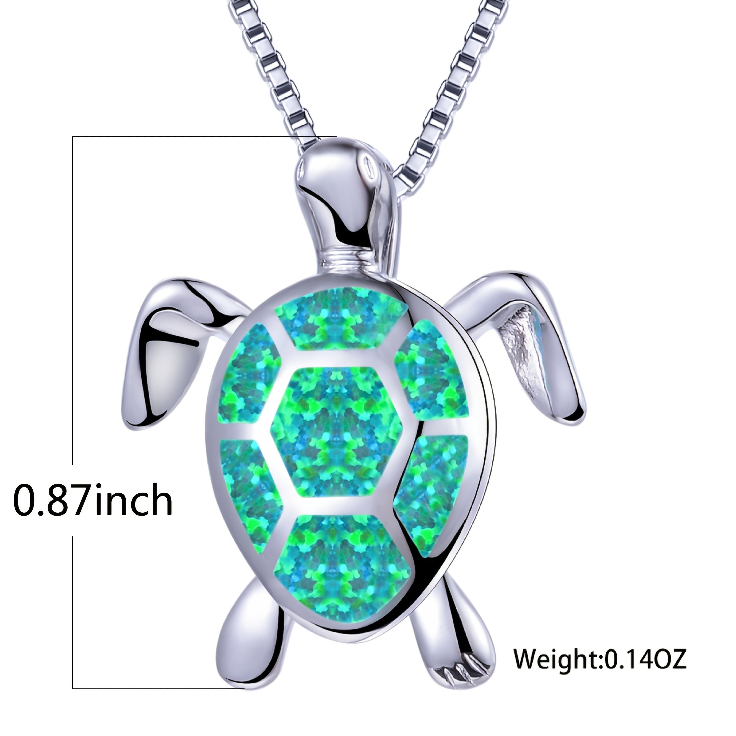 Bohemian Fire Opal Necklace For Women Silver Color Blue White Green With Large Tortoise Pendants - Image 5