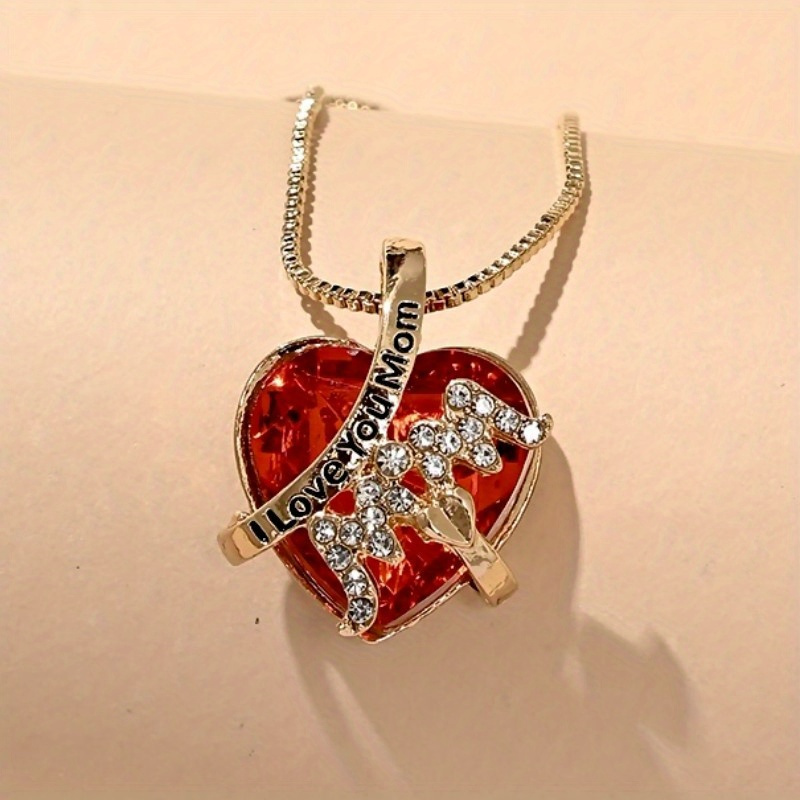 Fashion Luxury Heart Shaped Crystal Necklace Ruby Pendant Necklace Female Banquet Party Wild Jewelry Christmas Gift - Image 2