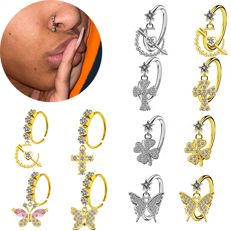 Nose Piercing Hoop Ring Hinged Butterfly Zircon Septum Pierc - Image 2