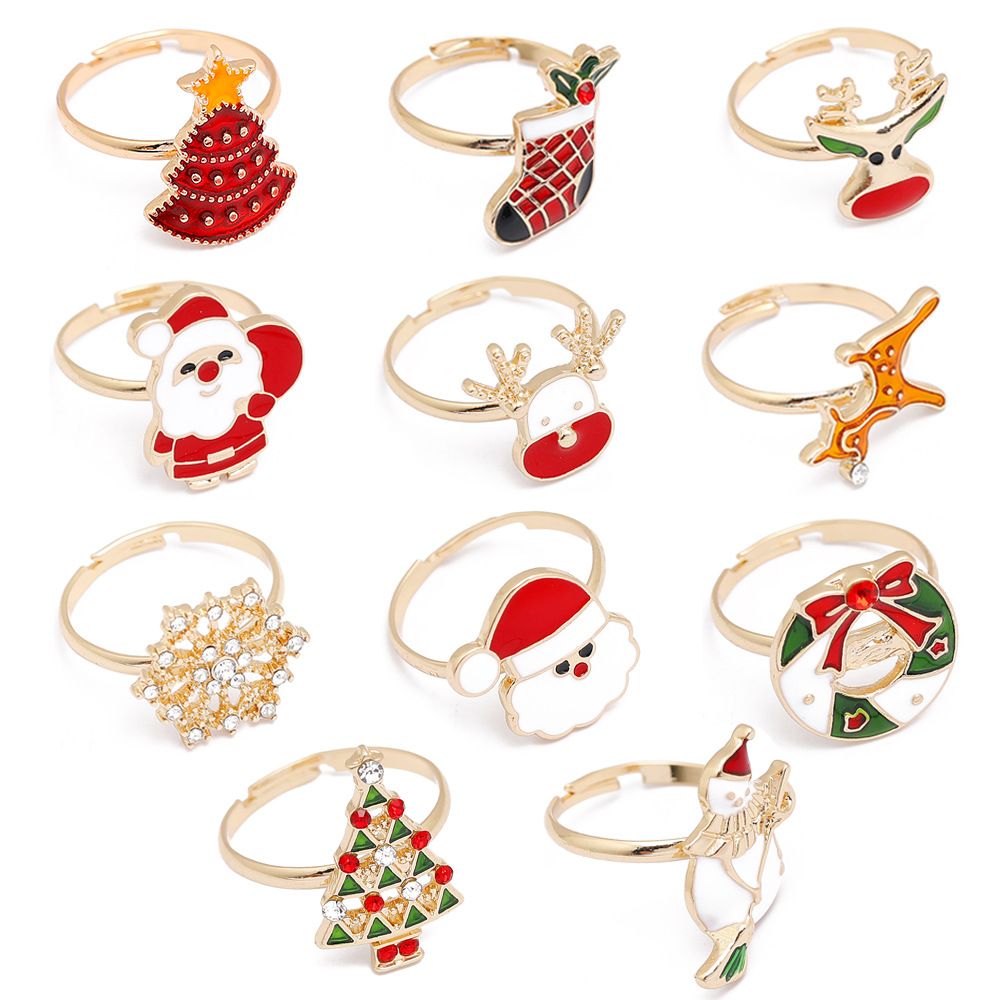 European And American Christmas Ornament Cartoon Children's Ring Snowman Elk Christmas Tree Snowflake Finger - Image 11