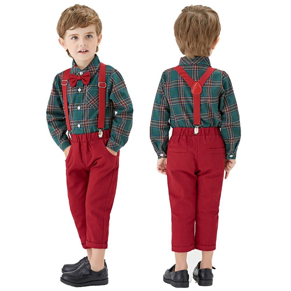 Baby Boy Gentleman Outfit Plaid Print Bowknot T-Shirt and Suspender Pants Set - Image 22