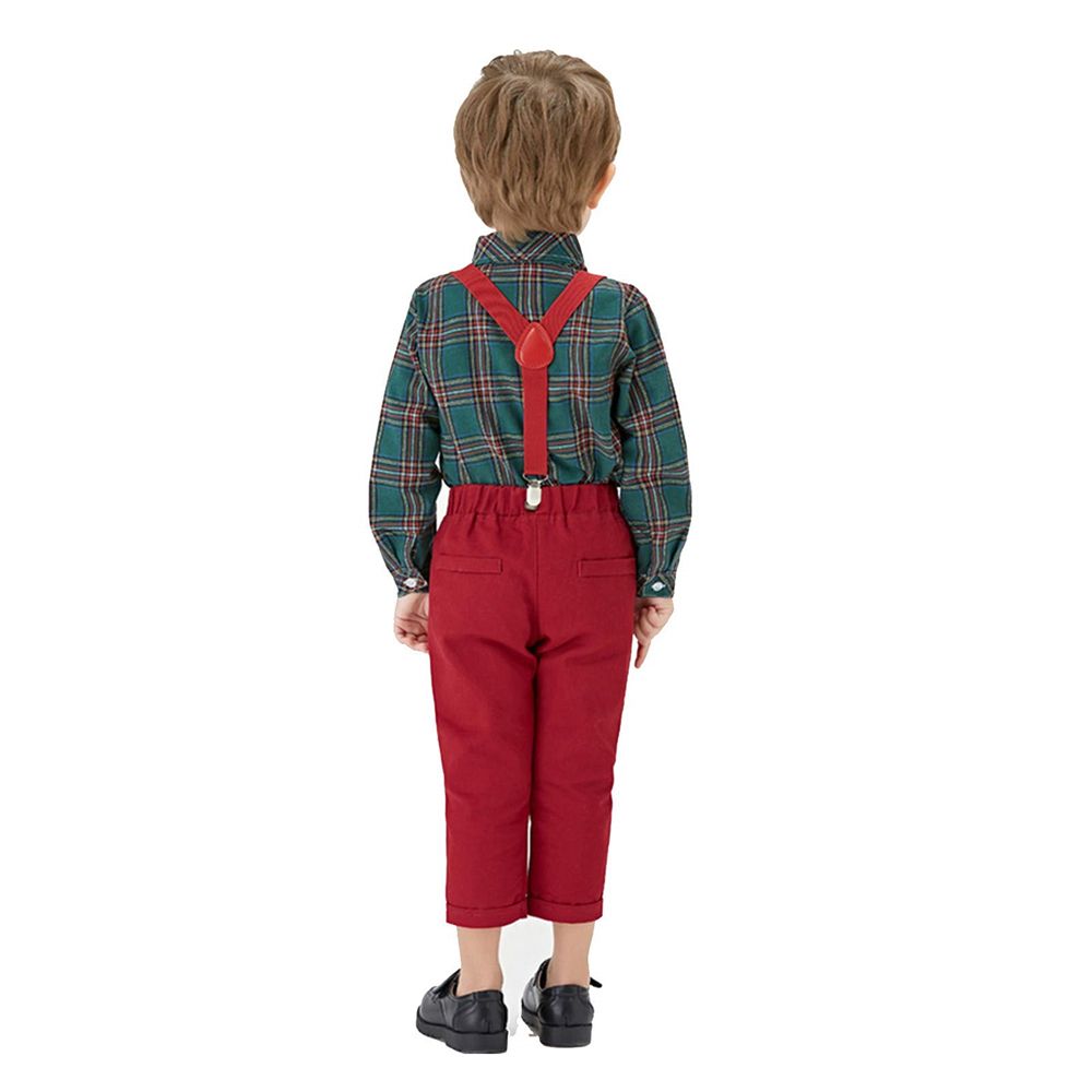 Baby Boy Gentleman Outfit Plaid Print Bowknot T-Shirt and Suspender Pants Set - Image 19