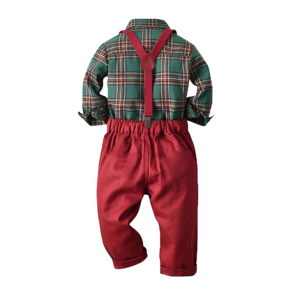 Baby Boy Gentleman Outfit Plaid Print Bowknot T-Shirt and Suspender Pants Set - Image 8
