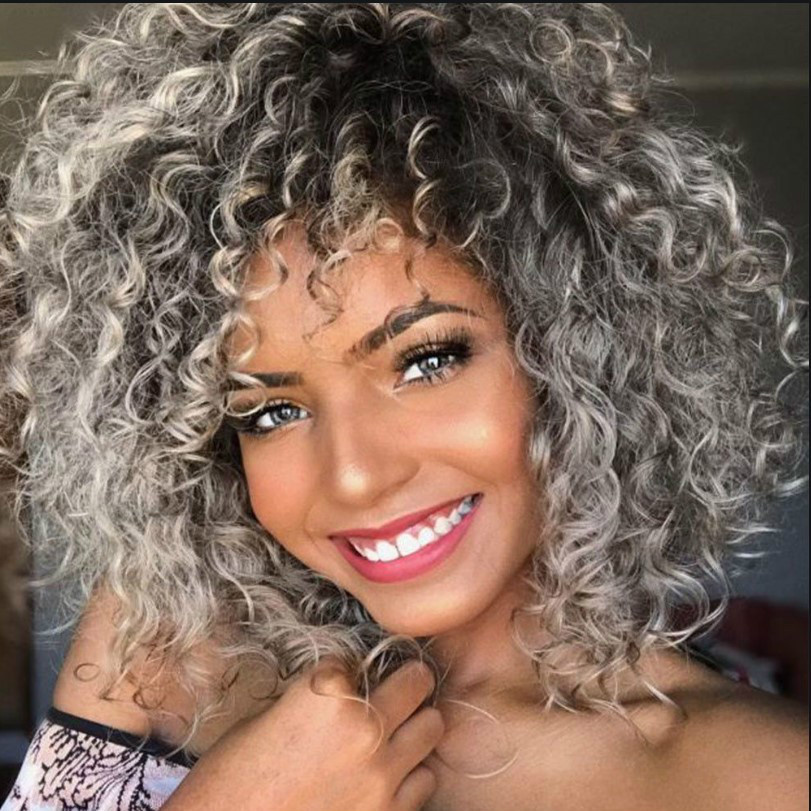 Europe and the United States female short curly hair Exploded head chemical fiber headgear African small volume wig - Image 3