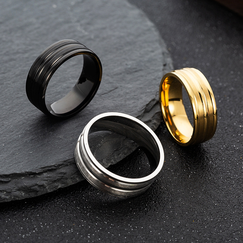 Simple Fashion 8MM Wide Men's Stainless Steel Frosted Ring - Image 7
