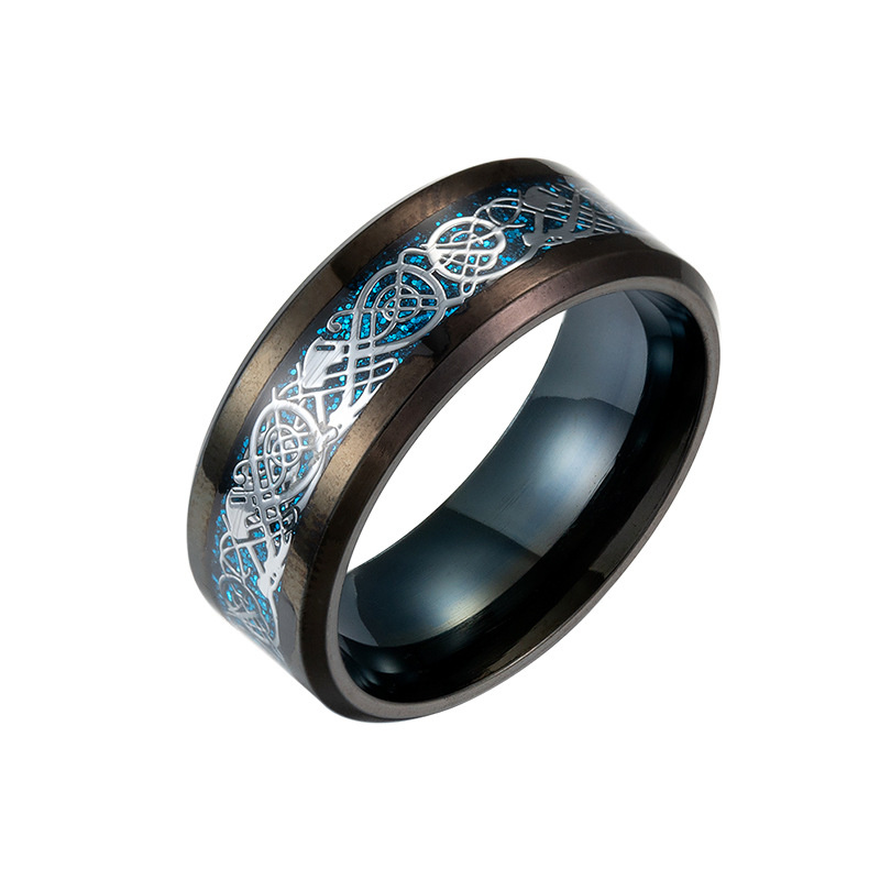 Popular Titanium Steel Plated Black Dragon Pattern Ring Stainless Steel Blue Men's Ring - Image 12