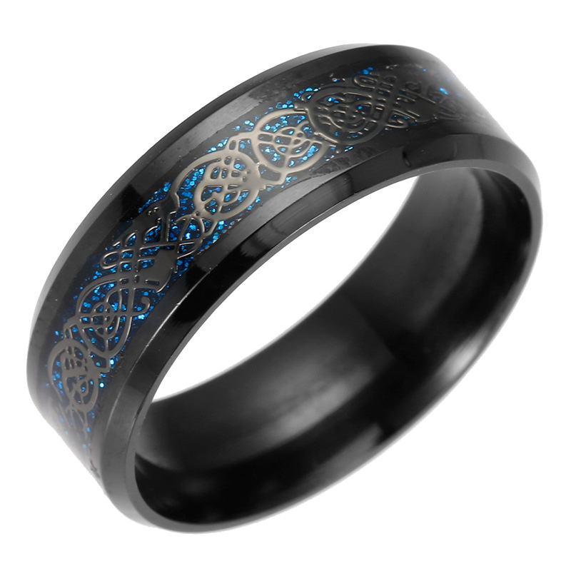 Popular Titanium Steel Plated Black Dragon Pattern Ring Stainless Steel Blue Men's Ring - Image 10