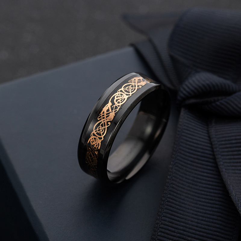 Popular Titanium Steel Plated Black Dragon Pattern Ring Stainless Steel Blue Men's Ring - Image 21