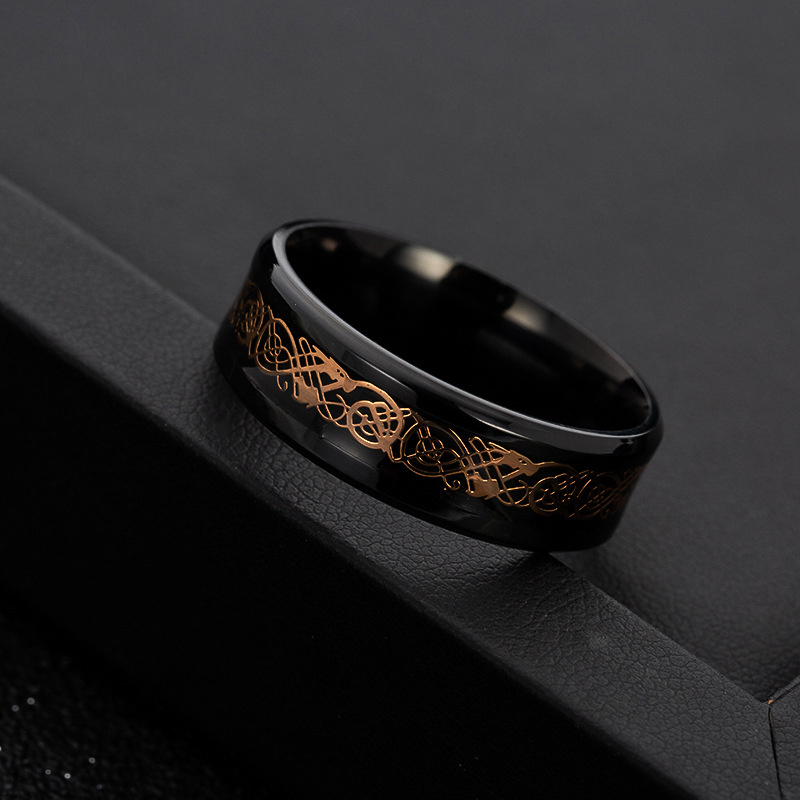 Popular Titanium Steel Plated Black Dragon Pattern Ring Stainless Steel Blue Men's Ring - Image 22