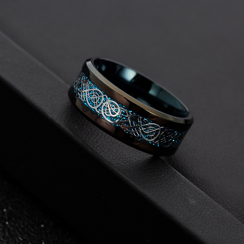 Popular Titanium Steel Plated Black Dragon Pattern Ring Stainless Steel Blue Men's Ring - Image 23