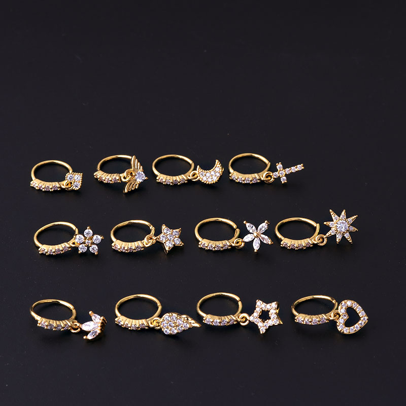 Moon Love Flower Cross Zircon Pendant Nose Ring - Image 20
