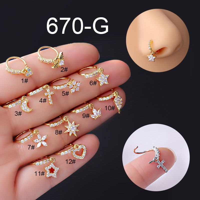 Moon Love Flower Cross Zircon Pendant Nose Ring - Image 15