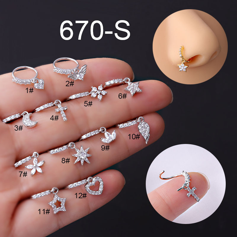 Moon Love Flower Cross Zircon Pendant Nose Ring - Image 14