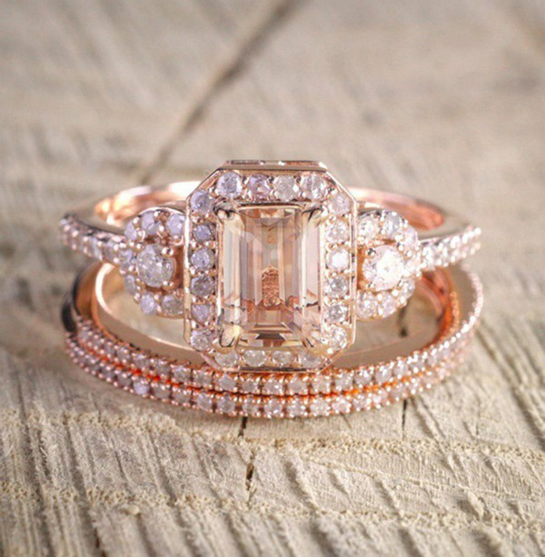 New Product Hot Sale 18k Rose Gold Plated Ring Set, European and American Micro Inlaid Engagement Ring, Female Cross border Source - Image 10