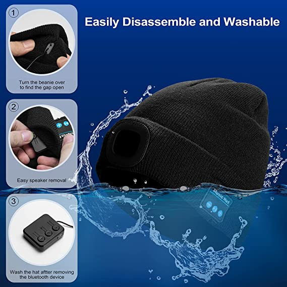 Unisex Bluetooth Beanie Hat with Light; Built-in Speaker Mic; Headlamp Cap with Headphones; Tech Gift for Men Women - Image 4