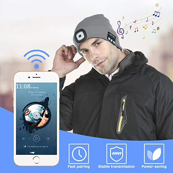Unisex Bluetooth Beanie Hat with Light; Built-in Speaker Mic; Headlamp Cap with Headphones; Tech Gift for Men Women - Image 11