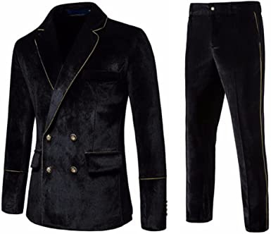 Men's 2 Piece Velvet Suits Classic Solid Color Suit Jacket Pants Slim Fit Double Breasted Tuxedo for Prom - Image 5