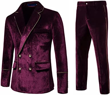 Men's 2 Piece Velvet Suits Classic Solid Color Suit Jacket Pants Slim Fit Double Breasted Tuxedo for Prom - Image 21