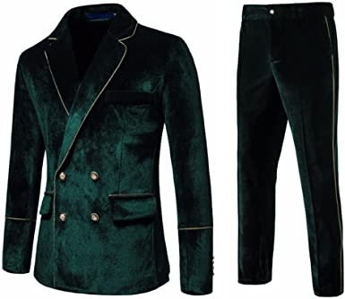 Men's 2 Piece Velvet Suits Classic Solid Color Suit Jacket Pants Slim Fit Double Breasted Tuxedo for Prom - Image 29