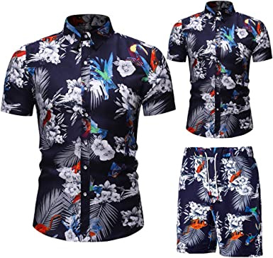 Men's Flower 2 Piece Tracksuit Shirt Casual Hawaiian Short Sleeve Shirts and Pants Suit - Image 13