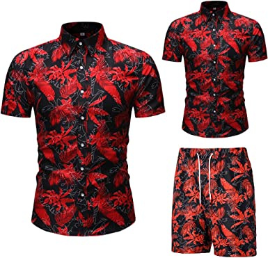 Men's Flower 2 Piece Tracksuit Shirt Casual Hawaiian Short Sleeve Shirts and Pants Suit - Image 19