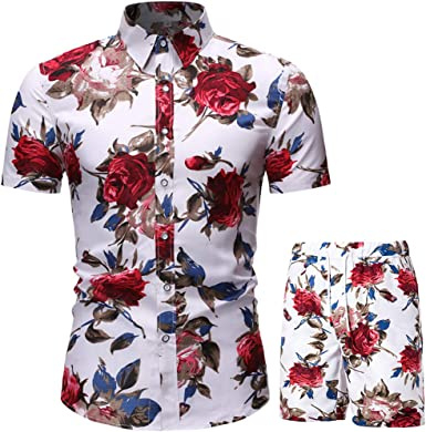 Men's Flower 2 Piece Tracksuit Shirt Casual Hawaiian Short Sleeve Shirts and Pants Suit - Image 4