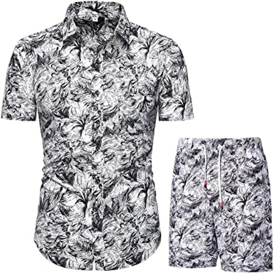 Men's Flower 2 Piece Tracksuit Shirt Casual Hawaiian Short Sleeve Shirts and Pants Suit - Image 24