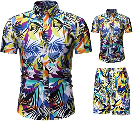Men's Flower 2 Piece Tracksuit Shirt Casual Hawaiian Short Sleeve Shirts and Pants Suit - Image 33