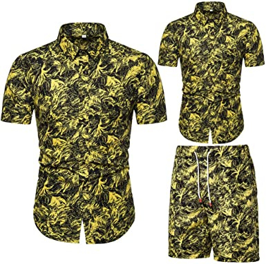 Men's Flower 2 Piece Tracksuit Shirt Casual Hawaiian Short Sleeve Shirts and Pants Suit - Image 22