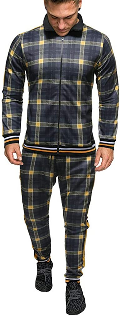 Men's 2 Pieces Tracksuits Jacket and Pants Casual Full Zip Running Jogging Athletic Plaid Sports Sweatsuits - Image 13