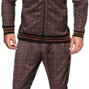 Men's 2 Pieces Tracksuits Jacket and Pants Casual Full Zip Running Jogging Athletic Plaid Sports Sweatsuits