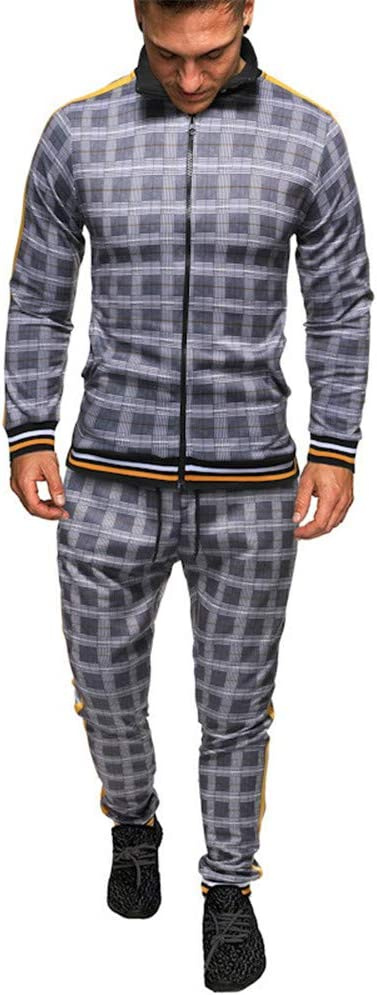Men's 2 Pieces Tracksuits Jacket and Pants Casual Full Zip Running Jogging Athletic Plaid Sports Sweatsuits - Image 9
