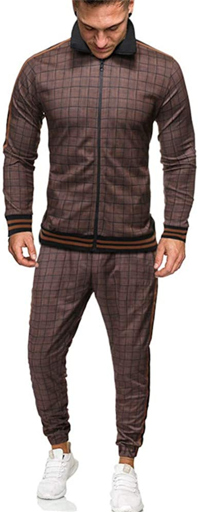 Men's 2 Pieces Tracksuits Jacket and Pants Casual Full Zip Running Jogging Athletic Plaid Sports Sweatsuits - Image 27