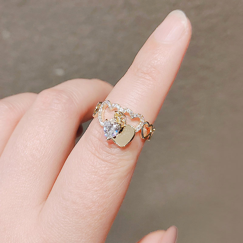 Design Sweet Zircon Heart Pendant Opening Rings Korean Fashion Jewelry Wedding Girl's Luxury Set Accessories For Woman 2022 Gift - Image 3