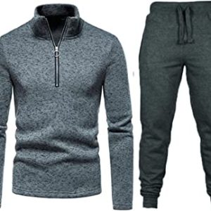 Men's Casual Two-Pieces Suits Zipper Placket Stand Collar Coats Solid Color Jackets + Pants Sets Sportswears