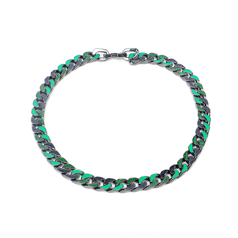 Cuban Necklace Gothic Lace Neck Chain Men's European And American Punk Green Crystal Diamond Necklace Ins Style - Image 3