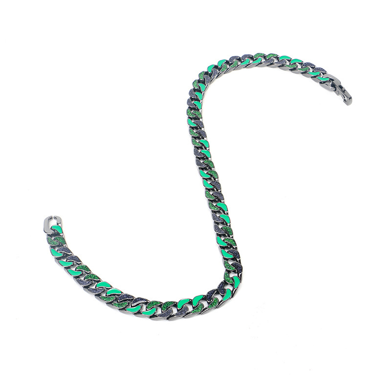 Cuban Necklace Gothic Lace Neck Chain Men's European And American Punk Green Crystal Diamond Necklace Ins Style - Image 4