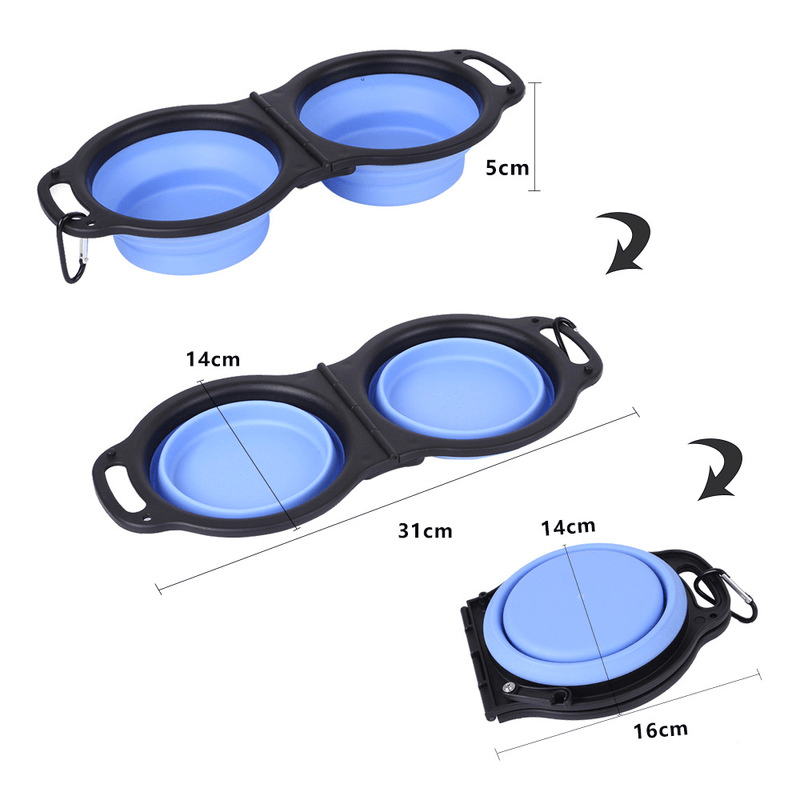 Rubber Folding Double Bowl Portable Pet Feeding Watering Bowl Outdoor Dog Food Bowl Cat Folding Food Multicolor Utensils - Image 6