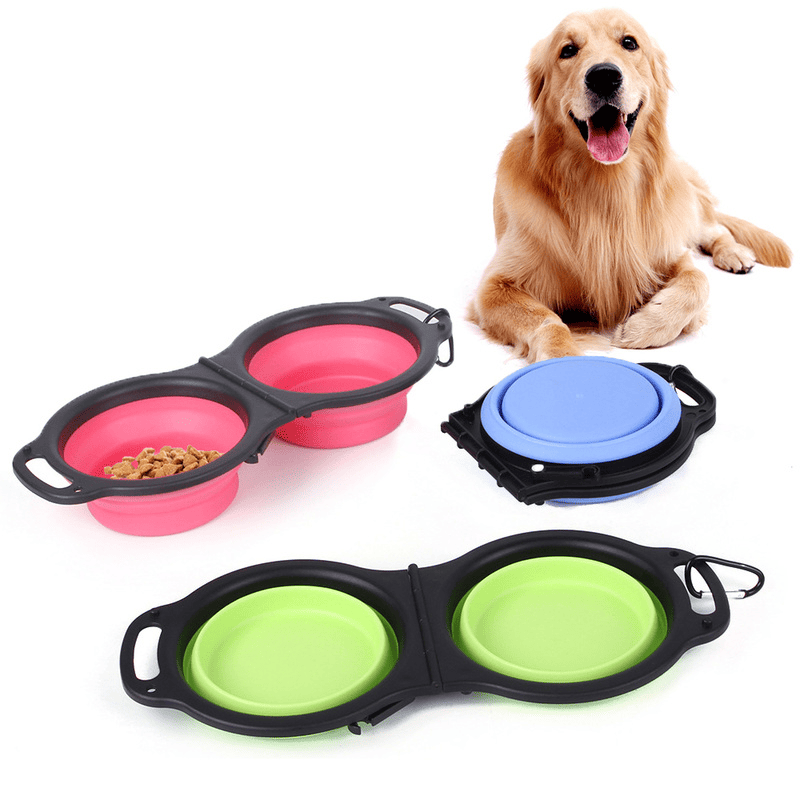 Rubber Folding Double Bowl Portable Pet Feeding Watering Bowl Outdoor Dog Food Bowl Cat Folding Food Multicolor Utensils - Image 4
