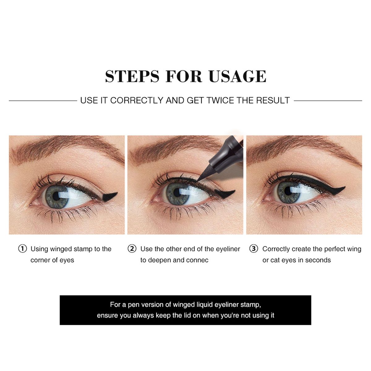 1PC Super Double-headed Black Liquid Eyeliner Pencil Waterproof Triangle Shape Seal Stamp Tattoo Eyes Liner Makeup - Image 2